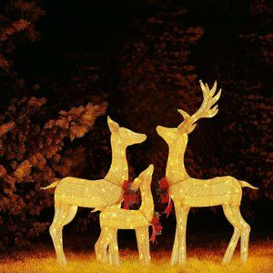 Outdoor Christmas Decoration for Yard, 3-Piece Deer Family Set with Lights